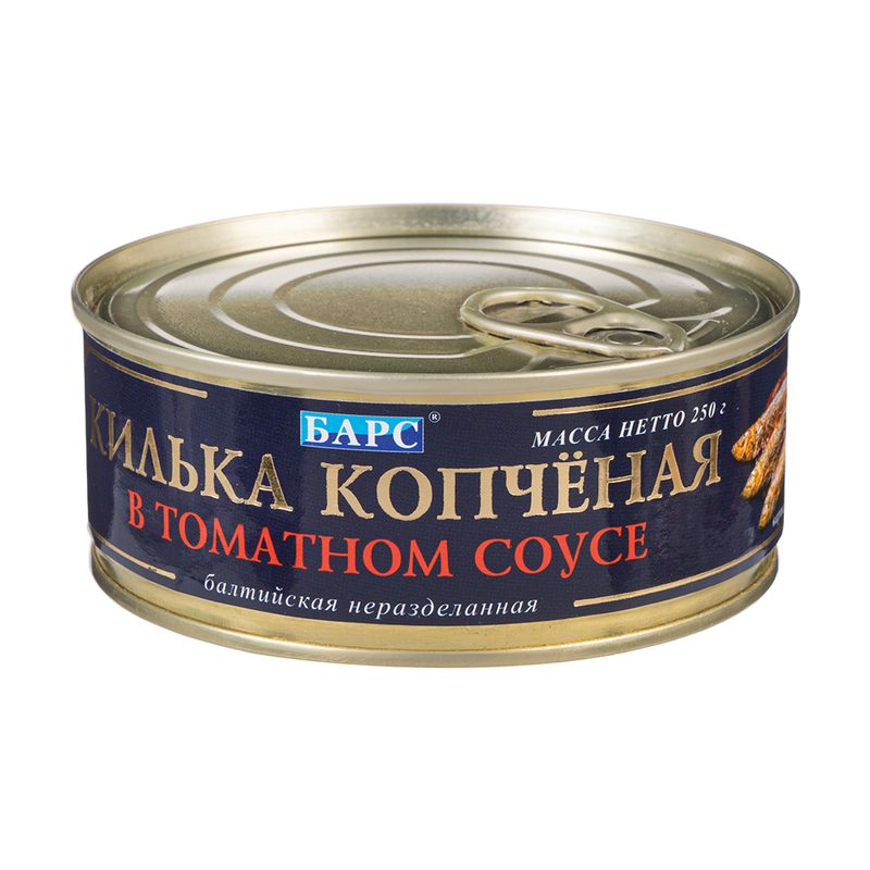 Килька копчёная, БАРС, в томатном соусе, 250 г