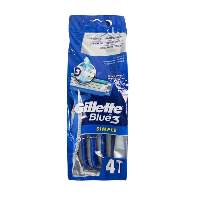 Станки для бритья "Blue 3 Simple", Gillette, 4 шт.