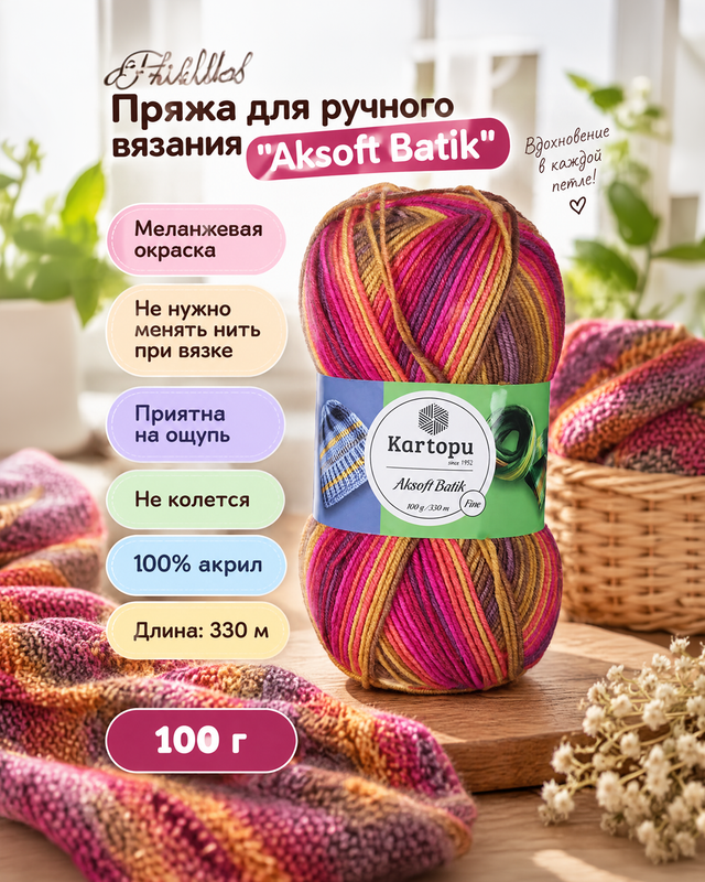 Пряжа для ручного вязания "Aksoft Batik", Kartopu, в ассортименте