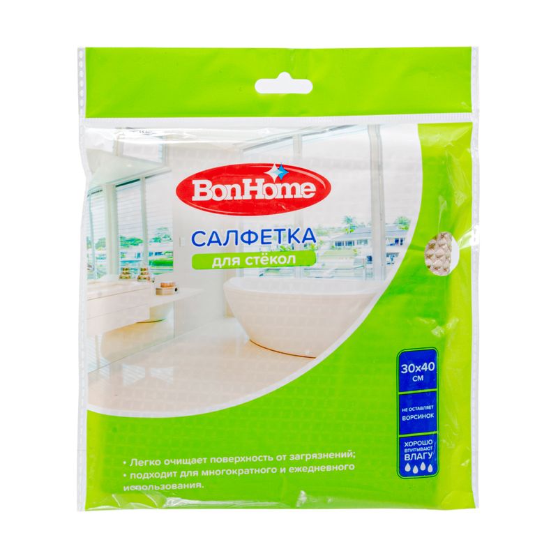 Салфетка для стекол, BonHome, 30х40 см, в ассортименте