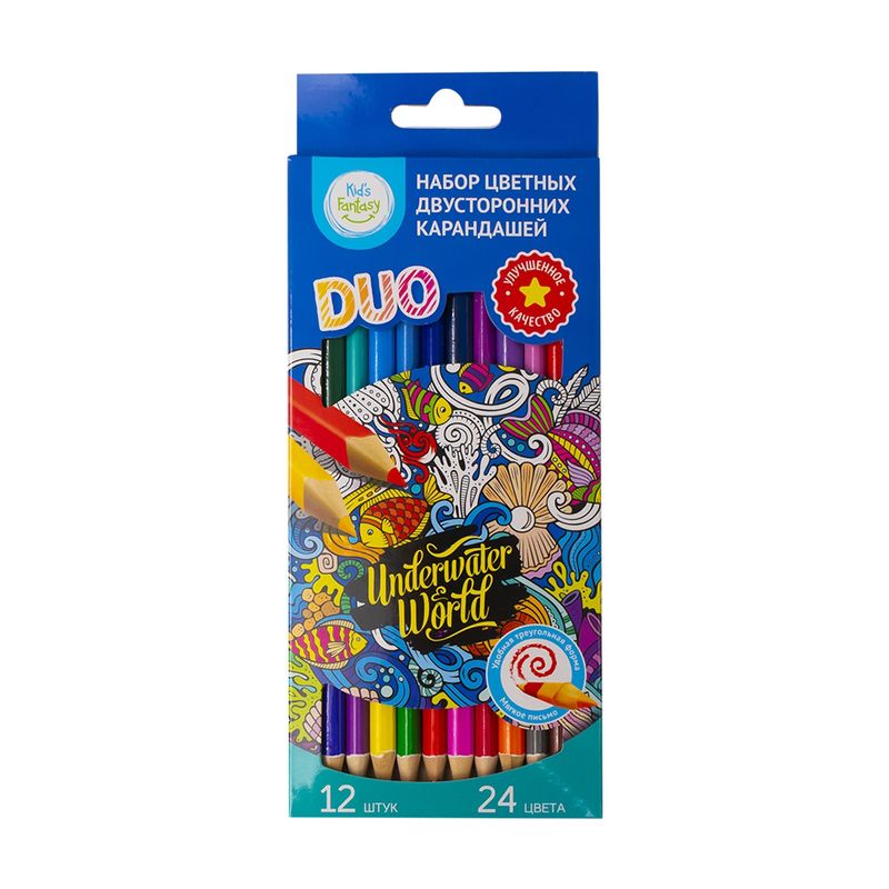Набор цветных двусторонних карандашей, Kid's Fantasy, 12 шт., в ассортименте