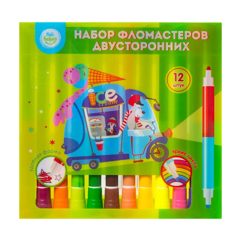 Набор цветных двусторонних фломастеров, Kid's Fantasy, 12 шт., в ассортименте