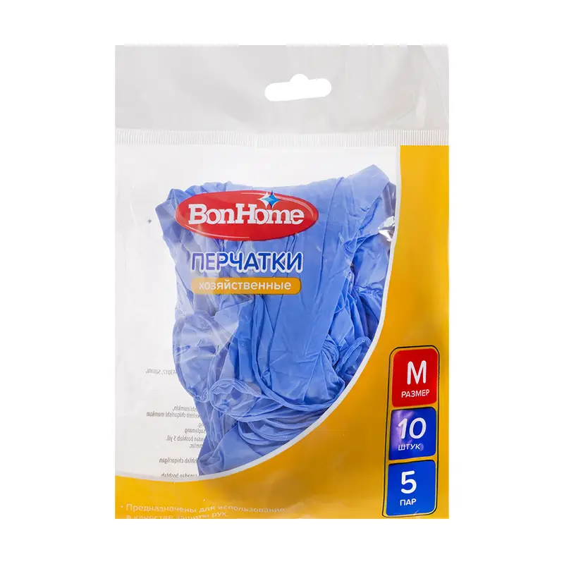 Перчатки хозяйственные, BonHome, 10 шт., в ассортименте