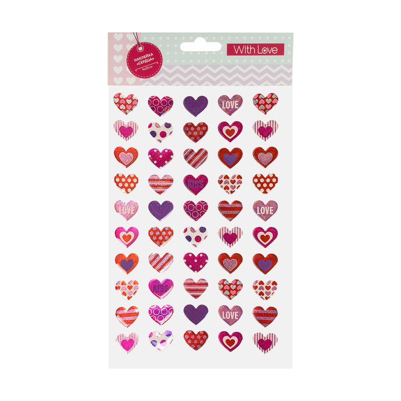 Наклейка "Сердца", With Love, 14х25 см, в ассортименте