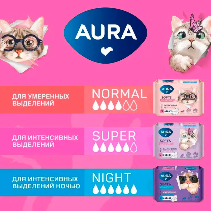 Прокладки "Soft & Comfort Супер", AURA, 7 шт.