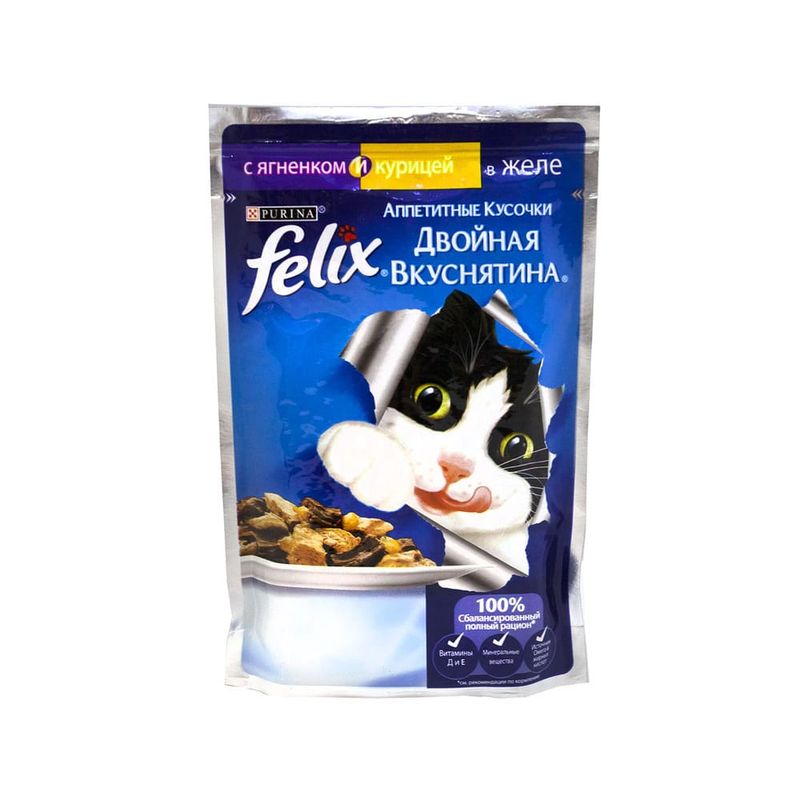 Влажный корм для кошек "Felix" с ягненком и курицей, 85 г