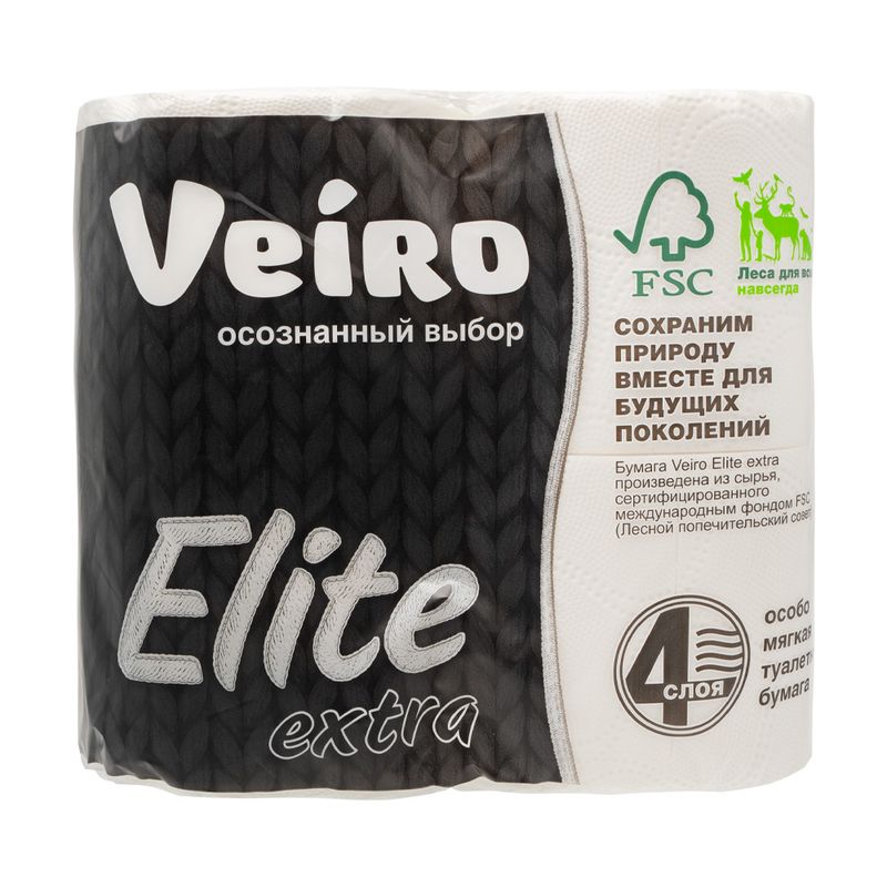 Туалетная бумага "Elite Extra", Veiro, 4 слоя, 4 рулона