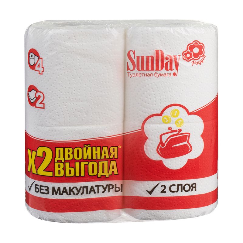 Туалетная бумага "SunDay", 2 слоя, 4 рулона
