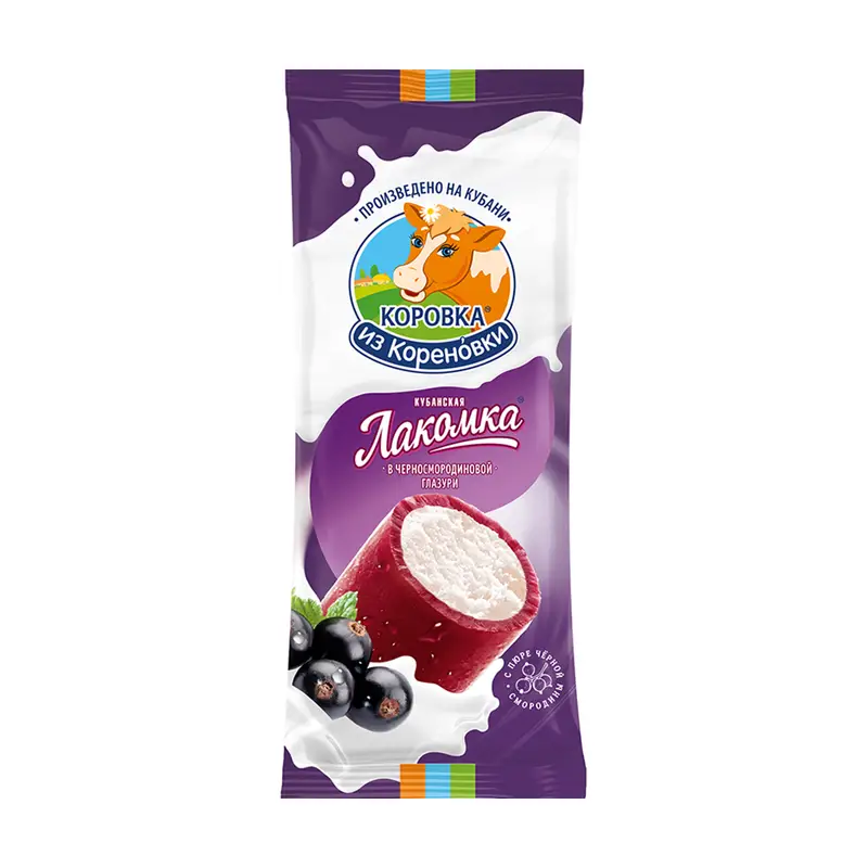 Мороженое "Лакомка в черносмородиновой глазури", Коровка из Кореновки, 90 г