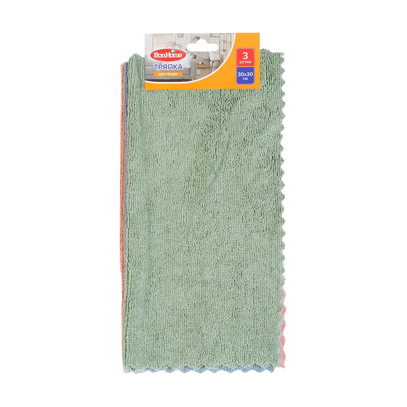 Тряпка для уборки, BonHome, 30х30 см, 3 шт., в ассортименте