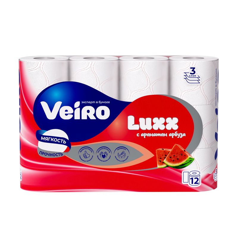 Туалетная бумага "Luxx", Veiro, 3 слоя, 12 рулонов