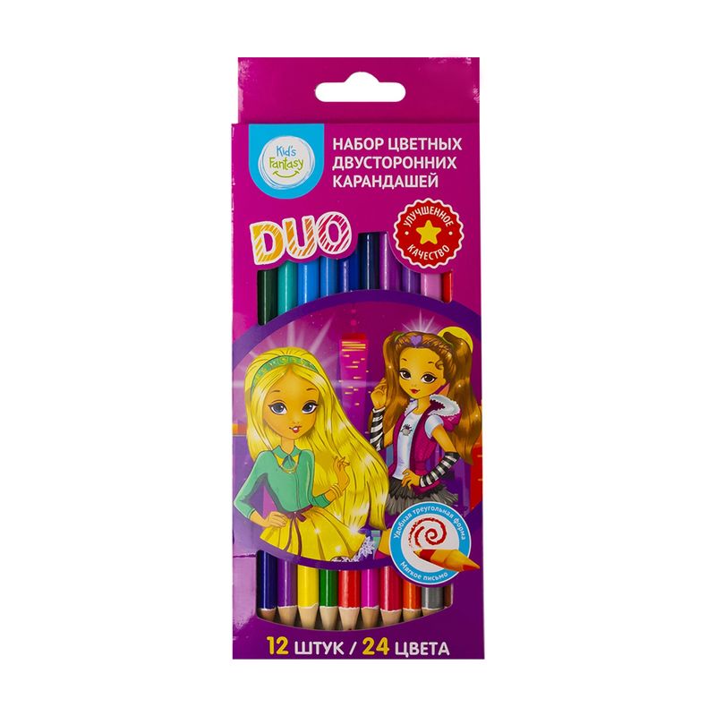 Набор цветных двусторонних карандашей, Kid's Fantasy, 12 шт., в ассортименте