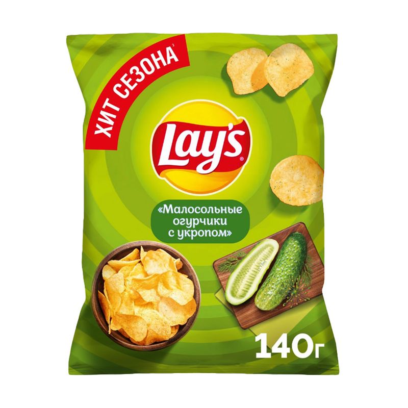 Чипсы, Lay`s, малосольные огурчики с укропом, 140 г