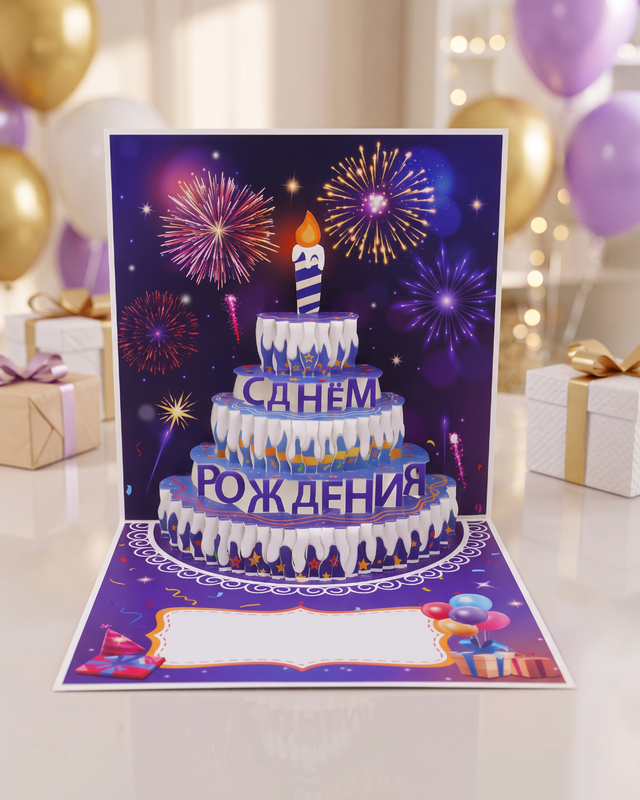 3D-открытка с музыкой, подсветкой и конвертом, PARTY, в ассортименте