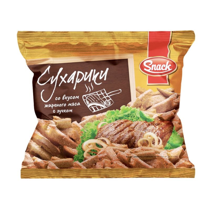 Сухарики, Snack, со вкусом жареного мяса с луком, 50 г