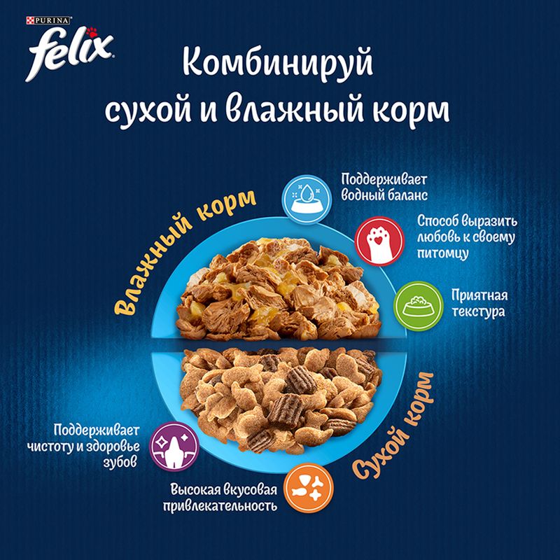 Влажный корм для взрослых кошек "Аппетитные кусочки", FELIX, с курицей, 75 г