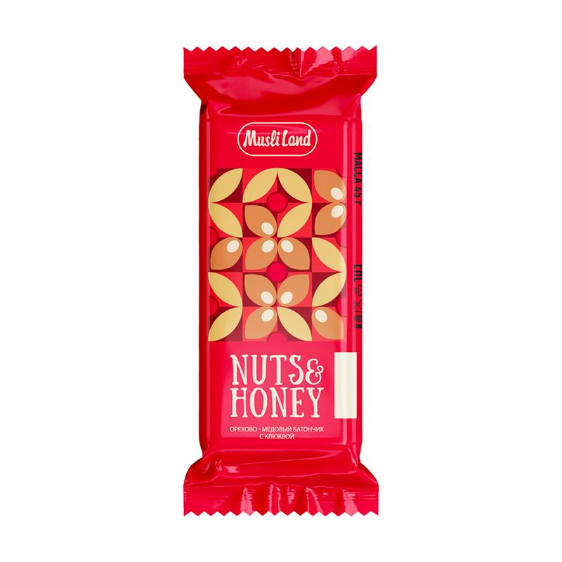 Орехово-медовый батончик «Nuts&Honey», Musliland, 45 г, в ассортименте