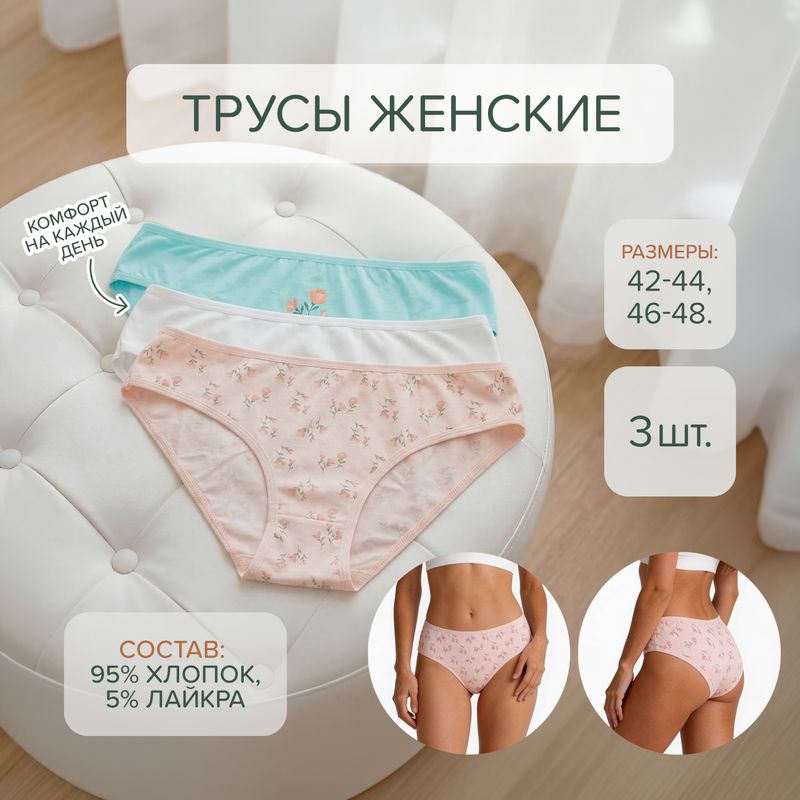 Трусы женские, 3 шт., в ассортименте
