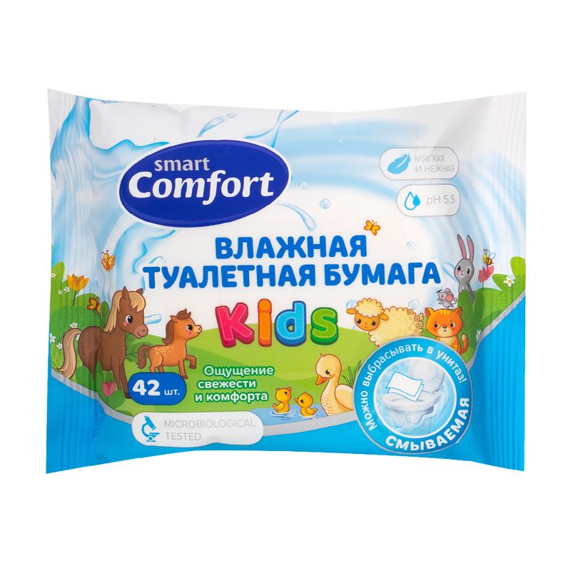 Влажная туалетная бумага "Kids", Smart Comfort, 42 шт.