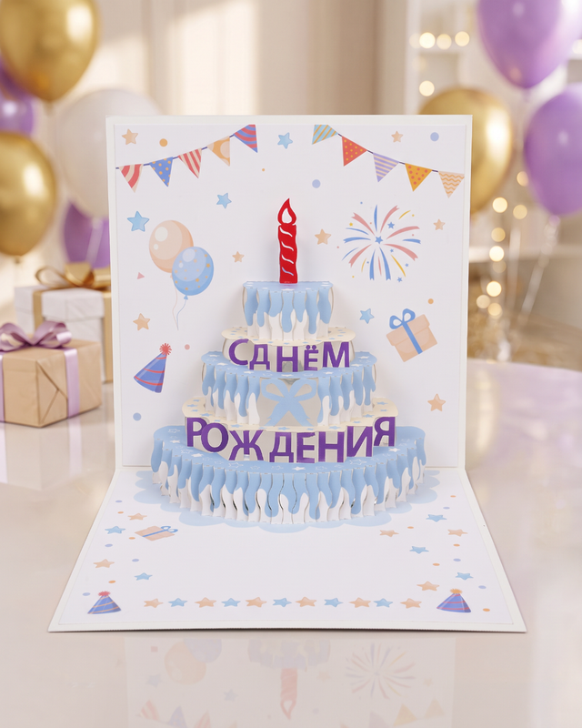 3D-открытка с музыкой, подсветкой и конвертом, PARTY, в ассортименте