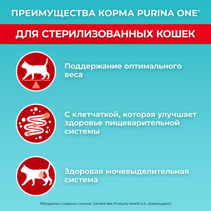 Влажный корм для стерилизованных кошек и кастрированных котов, PURINA ONE, с курицей и зелёной фасол