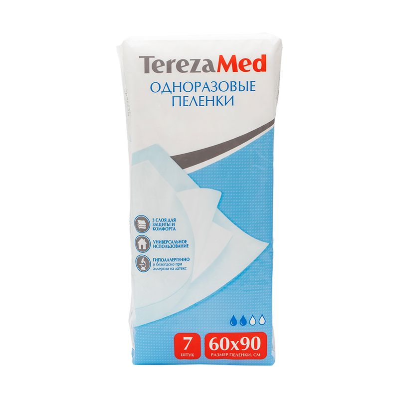 Пеленки одноразовые, Tereza Med, 60x90 см, 7 шт.
