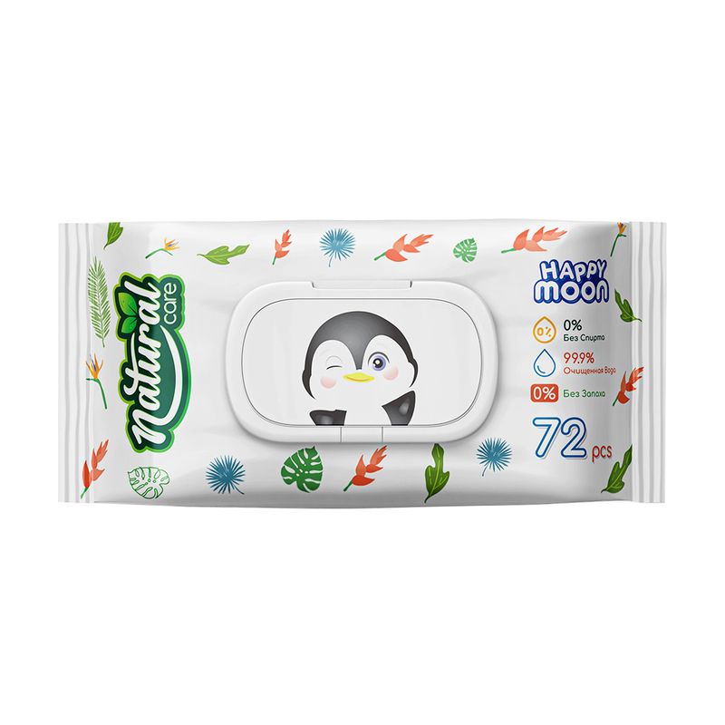 Салфетки влажные "Natural Care", Happy Moon, 72 шт.