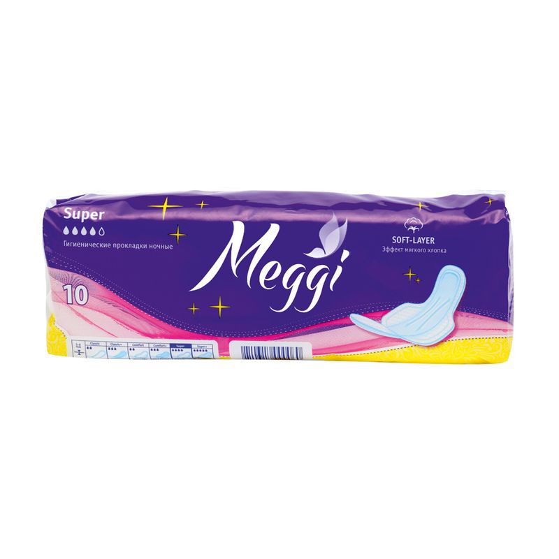 Ночные гигиенические прокладки "Super", Meggi, 10 шт.