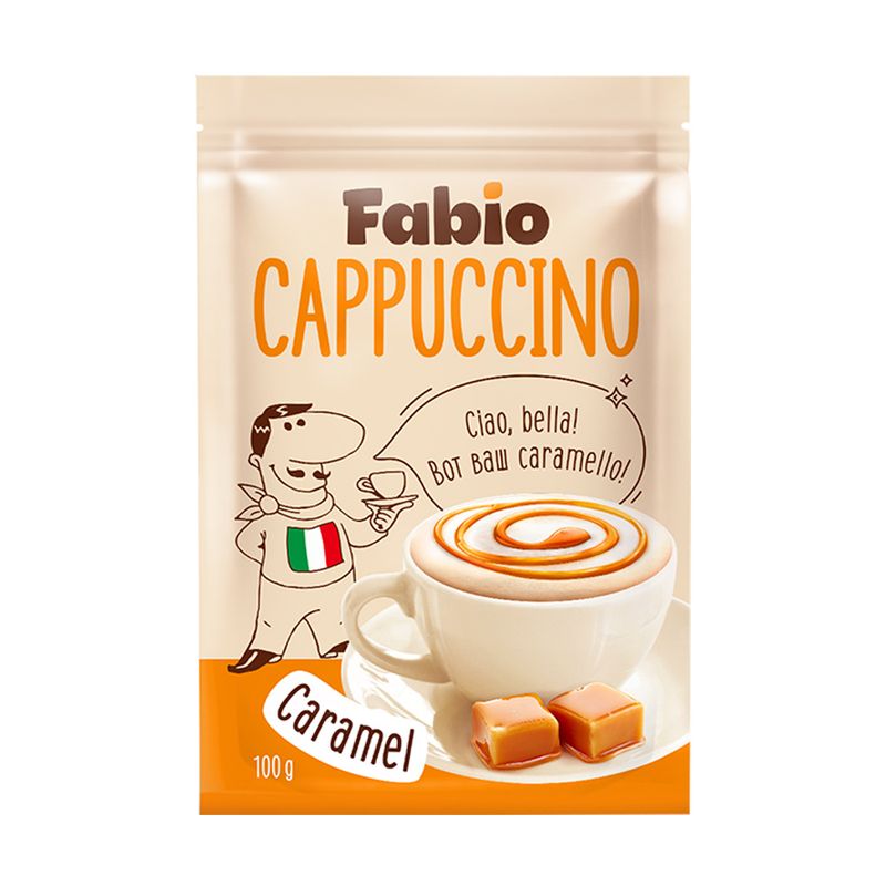 Напиток кофейный "Cappuccino", Fabio, растворимый, со вкусом карамели, 100 г