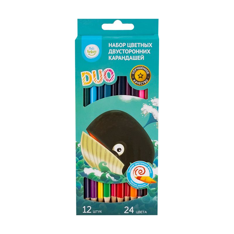 Набор цветных двусторонних карандашей, Kid's Fantasy, 12 шт., в ассортименте