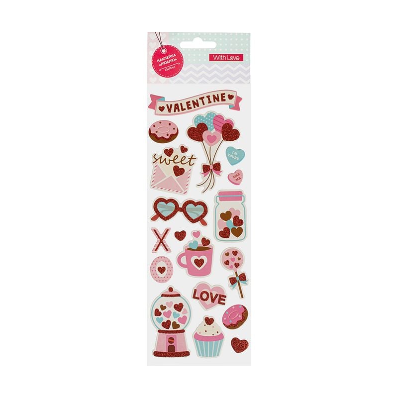Наклейка "Люблю", With Love, 25х10 см, в ассортименте
