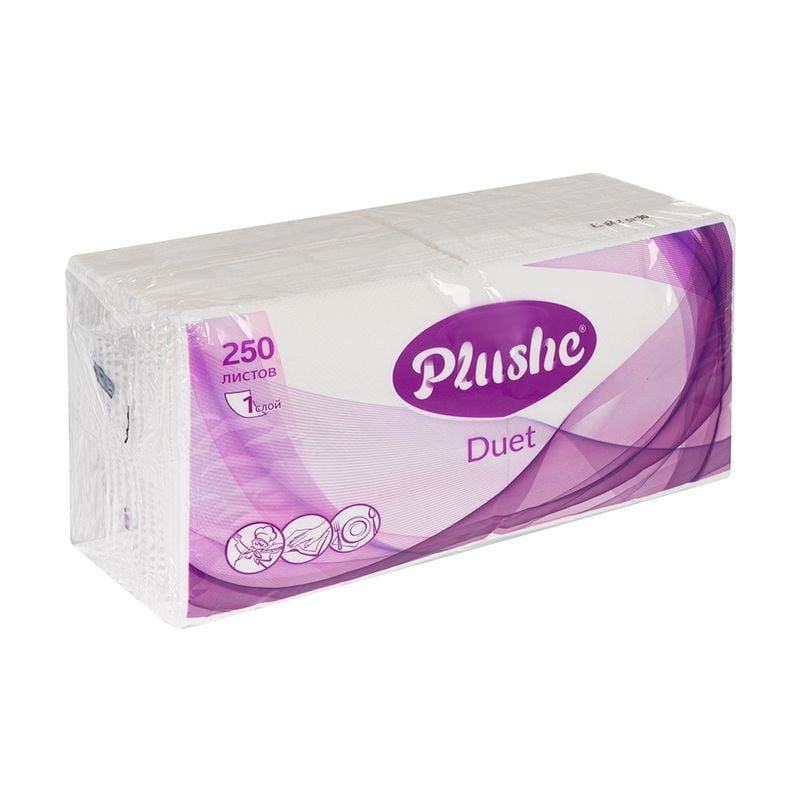 Салфетки бумажные "Duet", PLUSHE, 1 слой, 250 шт., в ассортименте