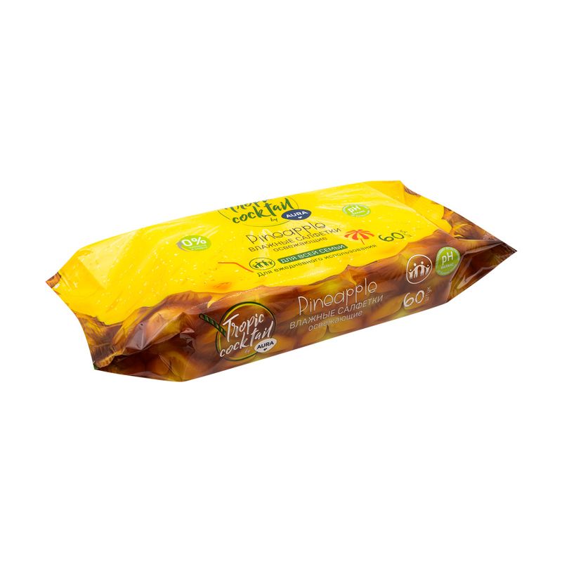 Влажные салфетки "Tropic cocktail", AURA, 60 шт.