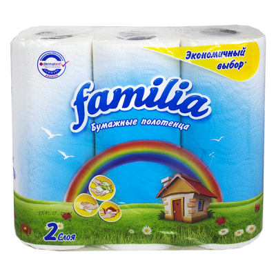 Полотенца двухслойные бумажные "Familia", 3 рулона