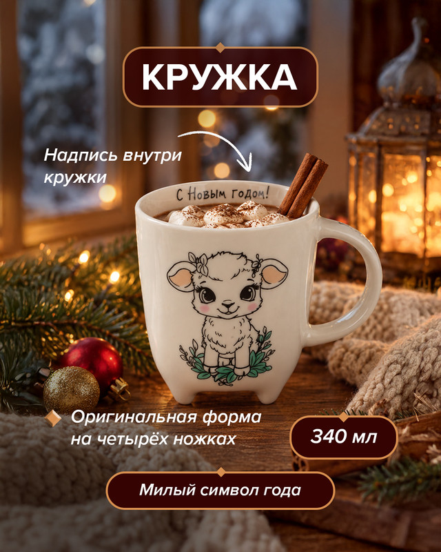 Кружка, Снежное кружево, 340 мл, в ассортименте