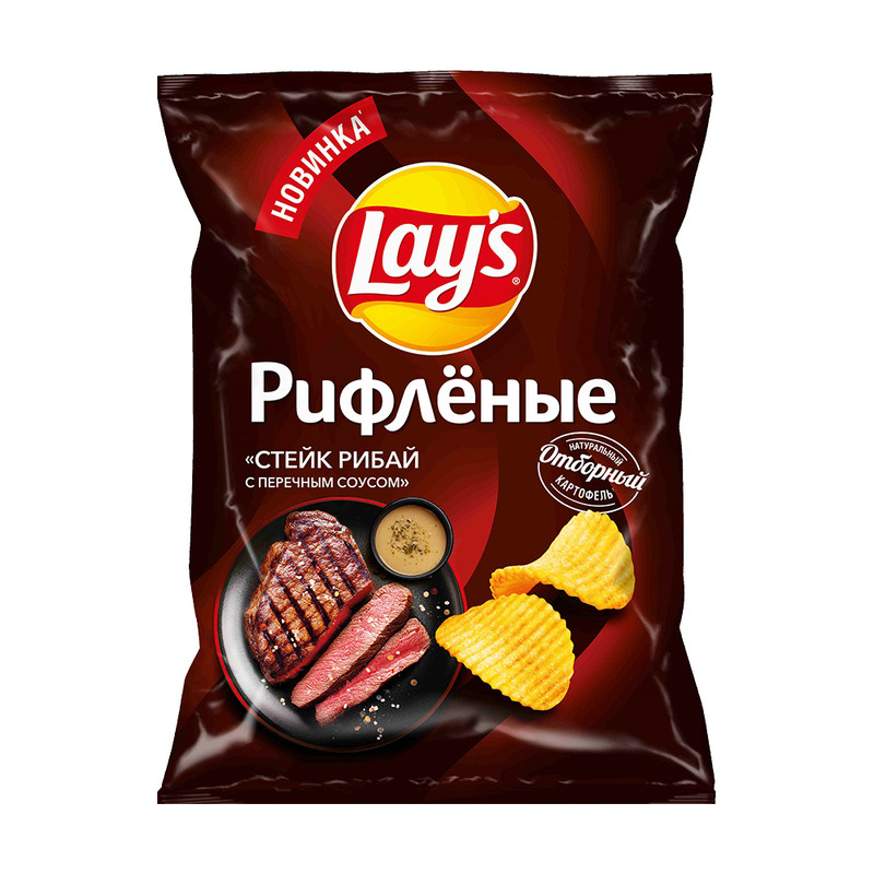 Чипсы "Стейк Рибай с перечным соусом", Lay's, рифлёные, 140 г