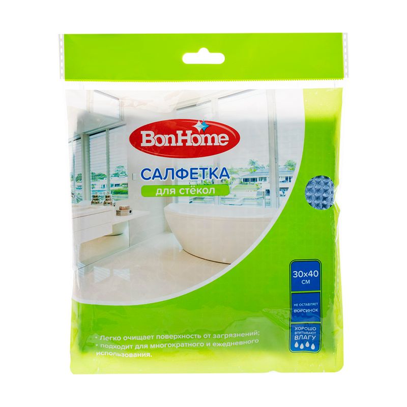 Салфетка для стекол, BonHome, 30х40 см, в ассортименте