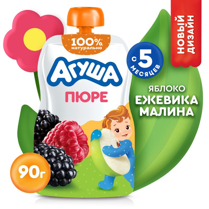 Фруктовое пюре, Агуша, 90 г, в ассортименте