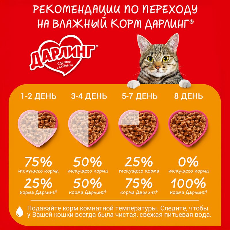 Влажный корм для взрослых кошек, ДАРЛИНГ, с лососем, 75 г