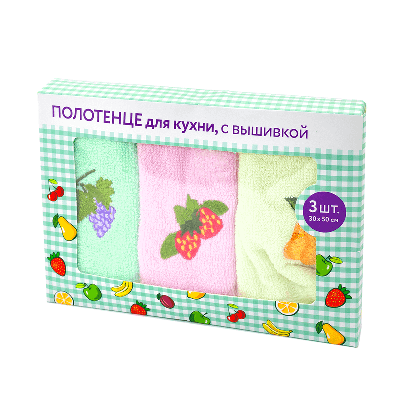 Полотенце для кухни с вышивкой, 30х50 см, 3 шт