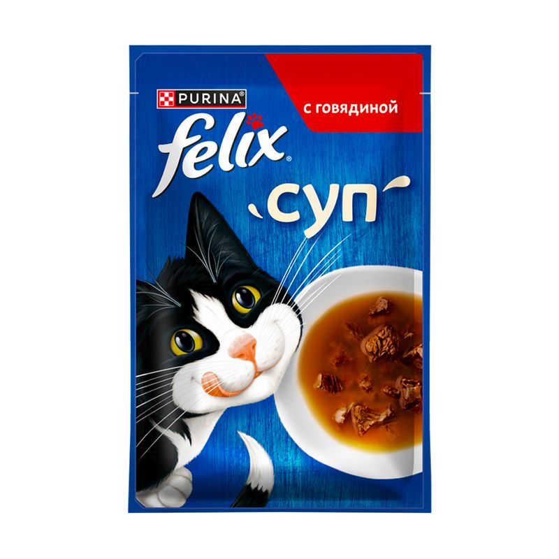 Корм влажный "Суп", Felix, с говядиной, 48 г