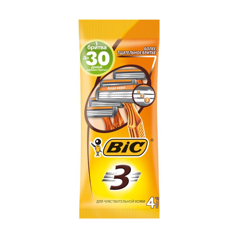 Станки для бритья "Sensitive", BIC 3, для мужчин, 4 шт.