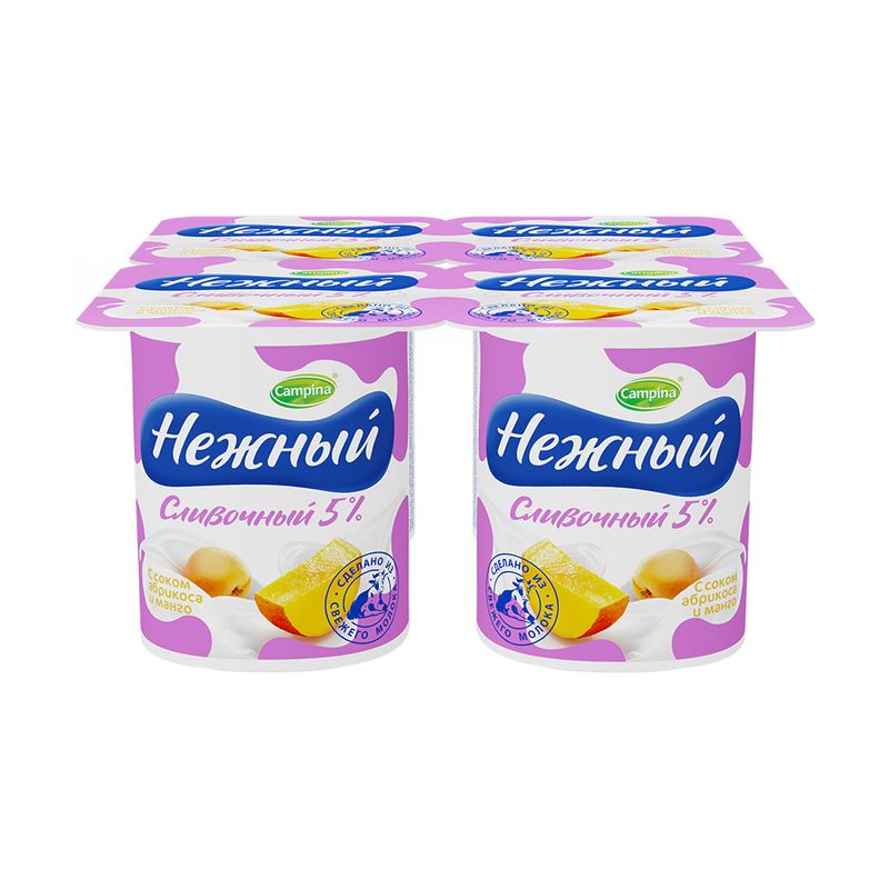 Продукт йогуртный "Нежный", 5 %, с соком абрикоса и манго, 100 г