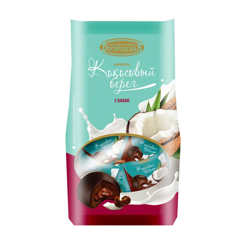 Конфеты глазированные "Кокосовый берег", Богородская, с какао, 200 г