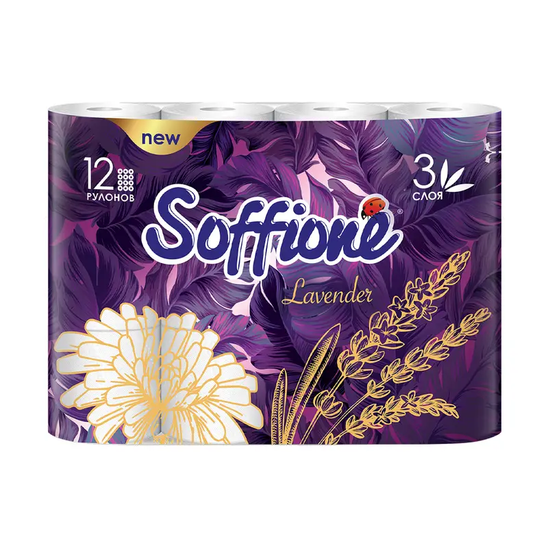 Бумага туалетная, Soffione, 3 слоя, 12 рулонов, в ассортименте