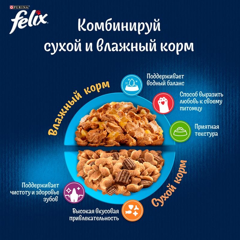 Влажный корм для взрослых кошек "Природа вкуса", FELIX, с говядиной, 75 г