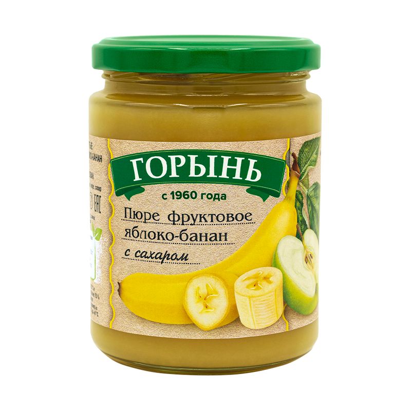 Фруктовое пюре, Горынь, яблоко-банан, с сахаром, 430 г