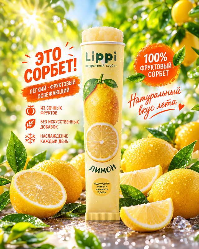 Сорбет натуральный, Lippi, со вкусом лимона, 100 г