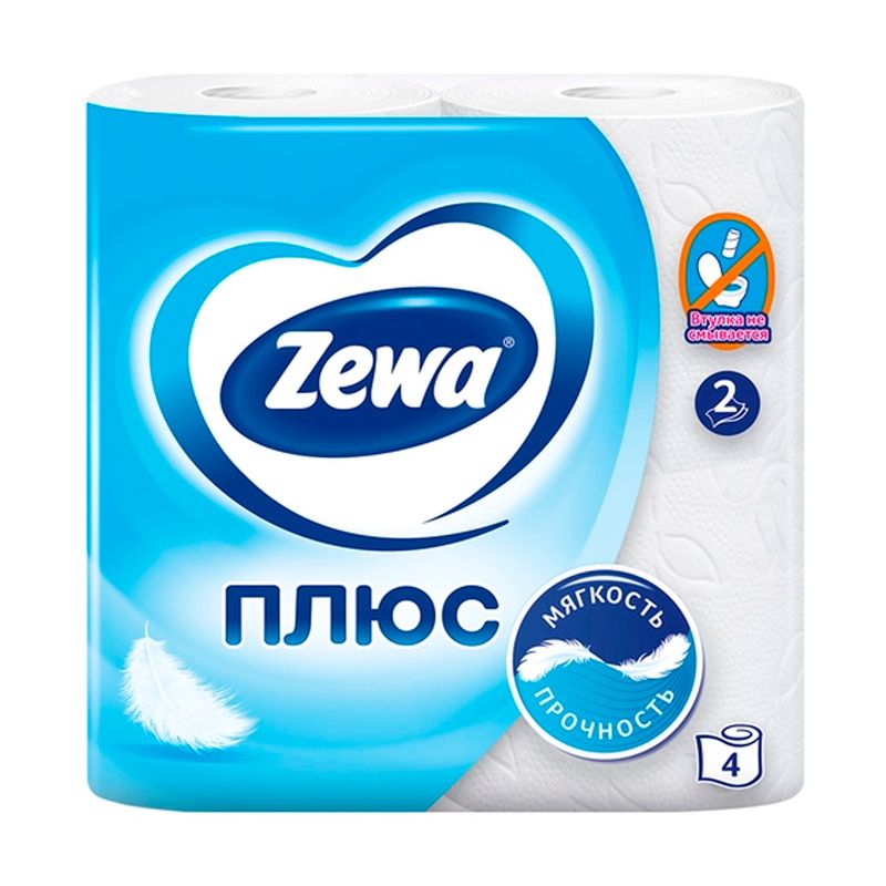 Туалетная бумага "Zewa Плюс", 2 слоя, 4 рулона