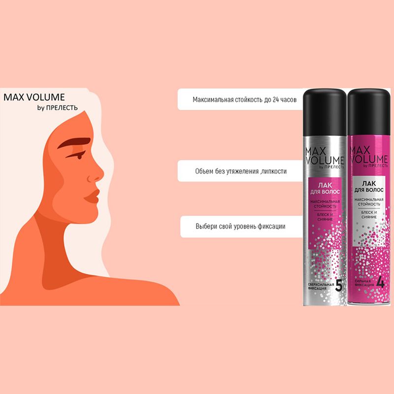 Лак для волос, Прелесть, Max Volume, 200 мл, в ассортименте